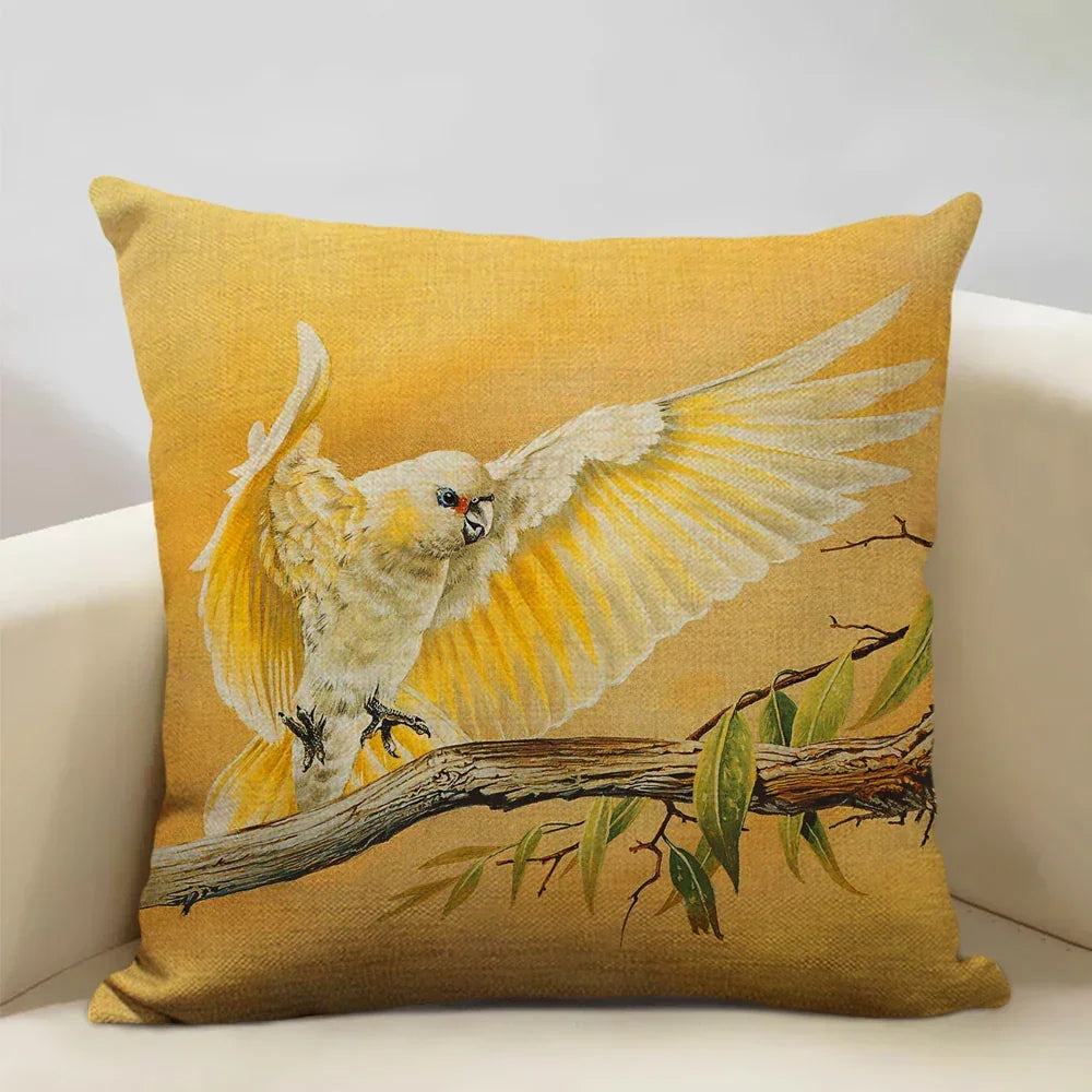 Bird Parrot Sofa Cushion Cover Bedroom Living Room Hotel Cafe Decoration Pillow Case 45x45cm Linen... - House Of Avana