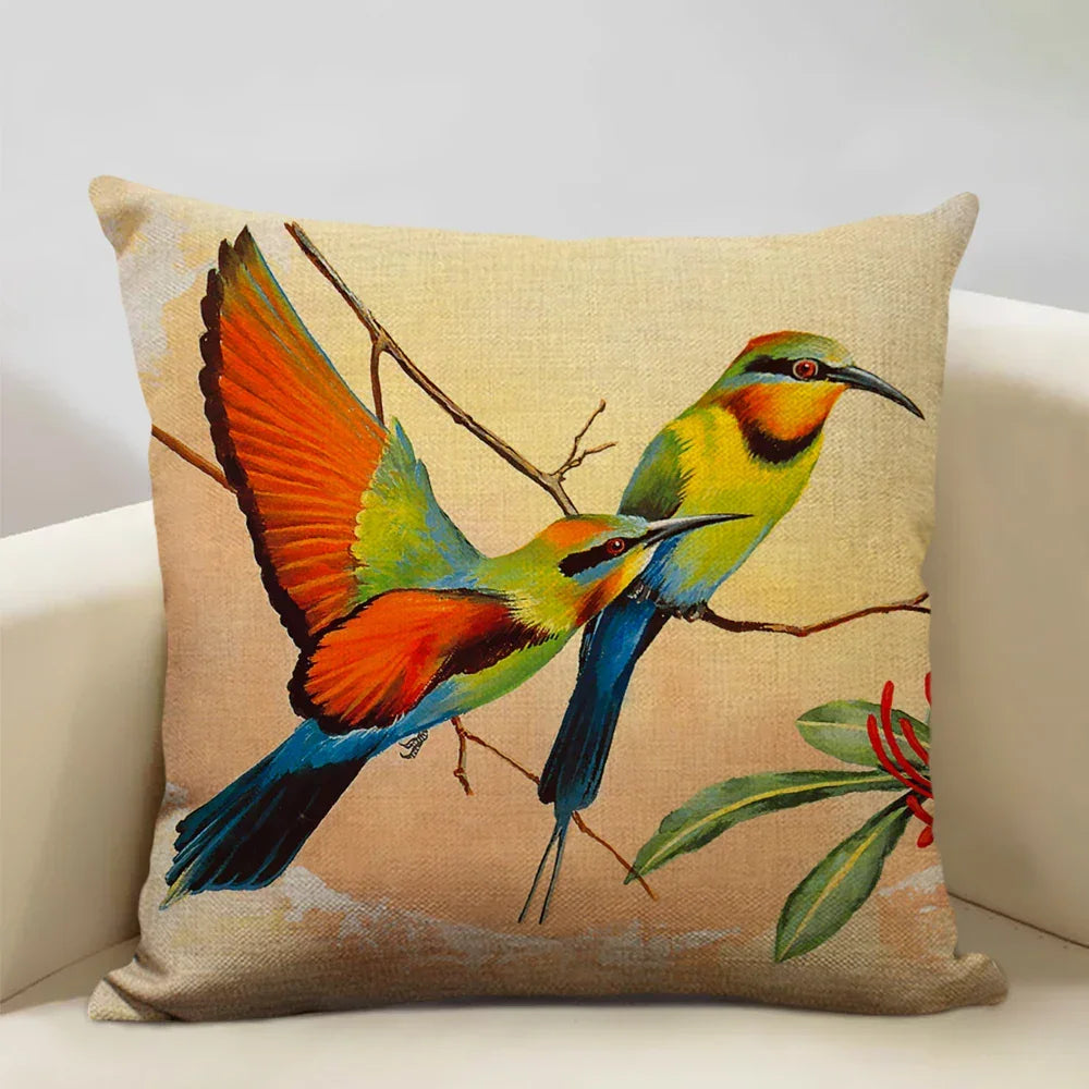 Bird Parrot Sofa Cushion Cover Bedroom Living Room Hotel Cafe Decoration Pillow Case 45x45cm Linen... - House Of Avana