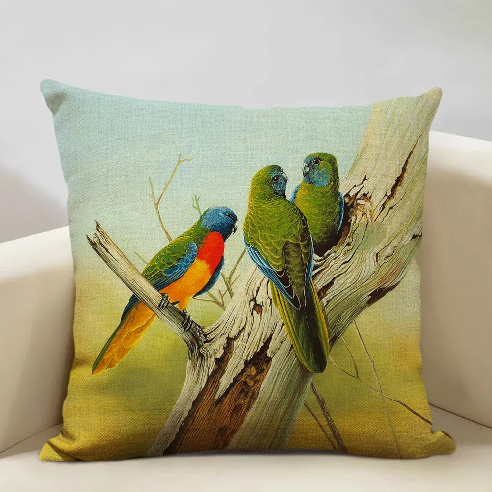 Bird Parrot Sofa Cushion Cover Bedroom Living Room Hotel Cafe Decoration Pillow Case 45x45cm Linen... - House Of Avana