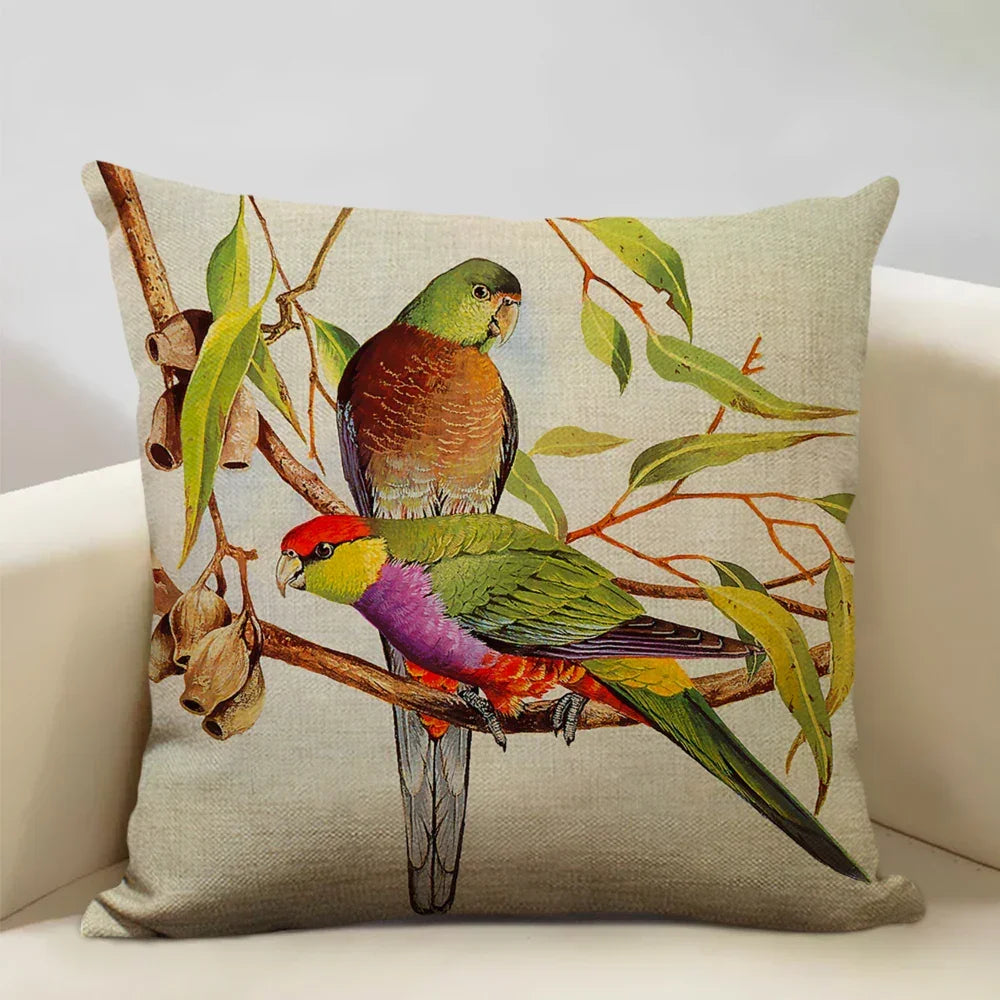 Bird Parrot Sofa Cushion Cover Bedroom Living Room Hotel Cafe Decoration Pillow Case 45x45cm Linen... - House Of Avana