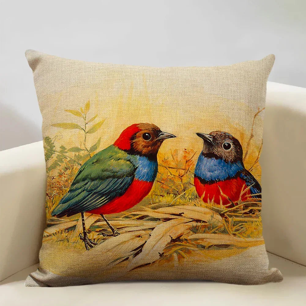 Bird Parrot Sofa Cushion Cover Bedroom Living Room Hotel Cafe Decoration Pillow Case 45x45cm Linen... - House Of Avana