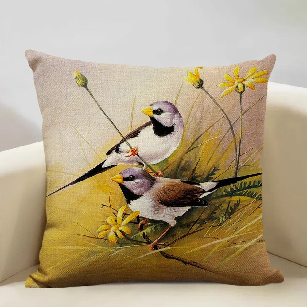 Bird Parrot Sofa Cushion Cover Bedroom Living Room Hotel Cafe Decoration Pillow Case 45x45cm Linen... - House Of Avana