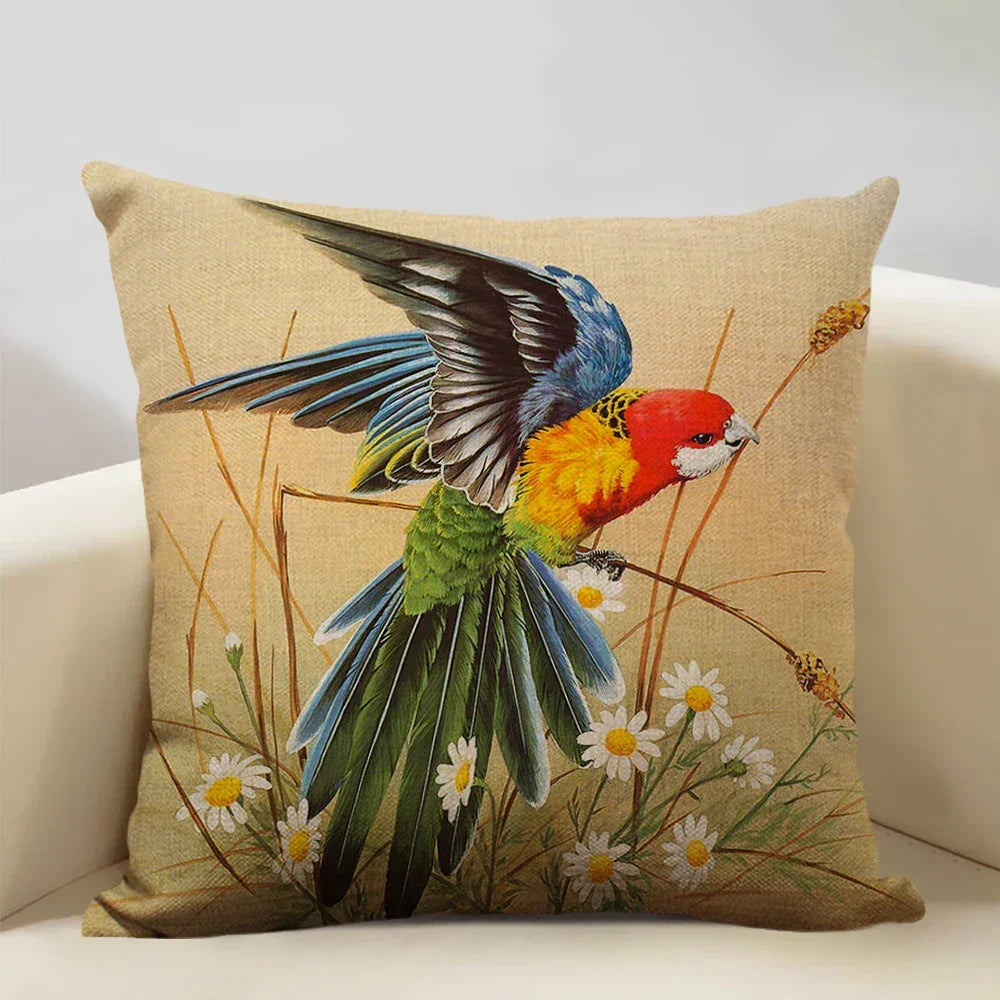 Bird Parrot Sofa Cushion Cover Bedroom Living Room Hotel Cafe Decoration Pillow Case 45x45cm Linen... - House Of Avana