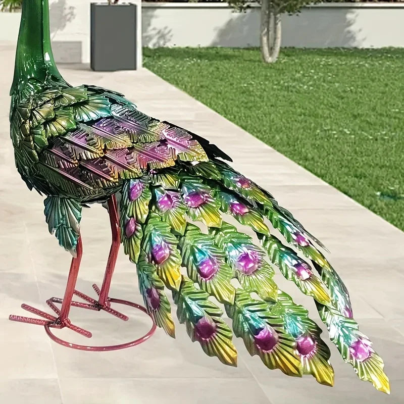 Colorful • Metal Peacock Ornament • Classic Iron Bird Statue • Outdoor Garden Decor • No Battery Needed... - House Of Avana