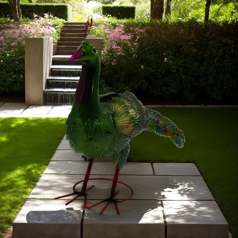 Colorful • Metal Peacock Ornament • Classic Iron Bird Statue • Outdoor Garden Decor • No Battery Needed... - House Of Avana