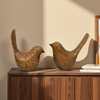 Bird Statues - Wood Grain Desktop Ornaments, front view - House Of Avana