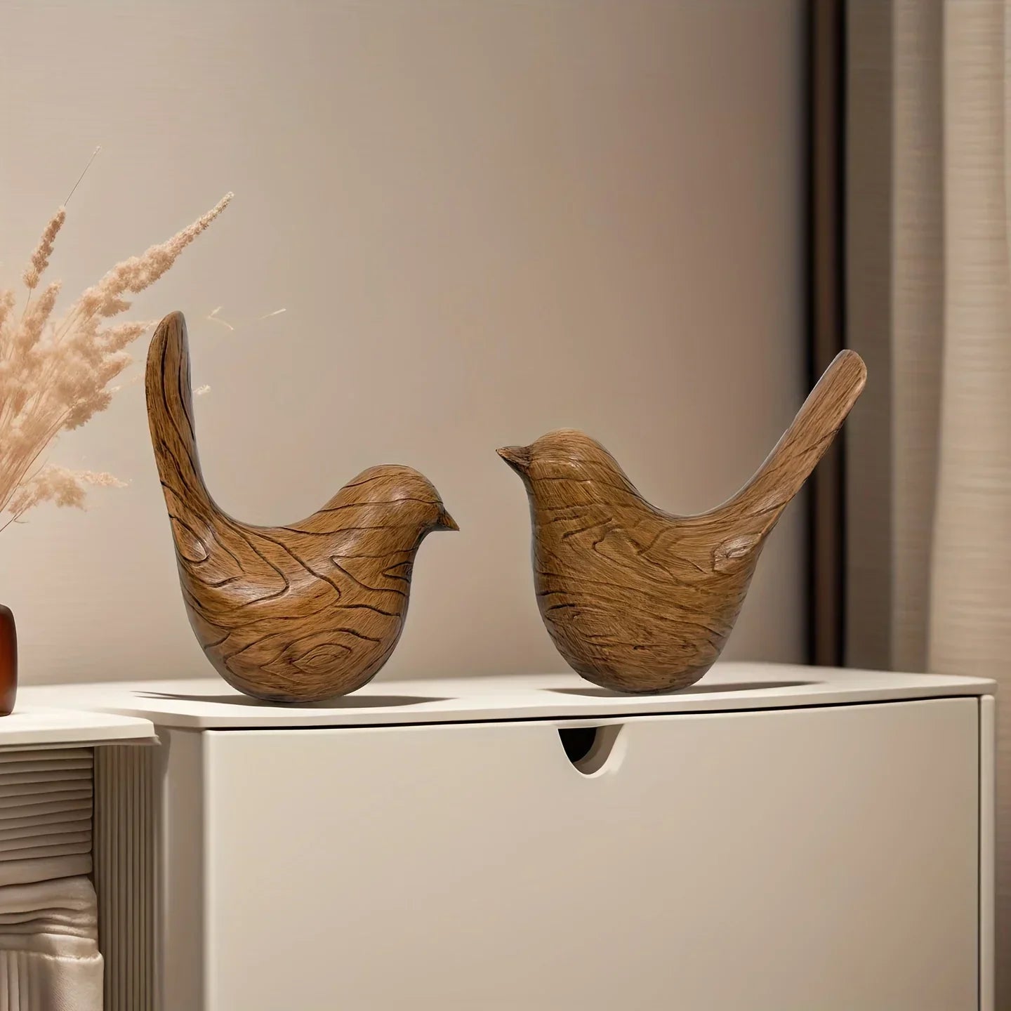 Bird Statues - Wood Grain Desktop Ornaments, back view - House Of Avana