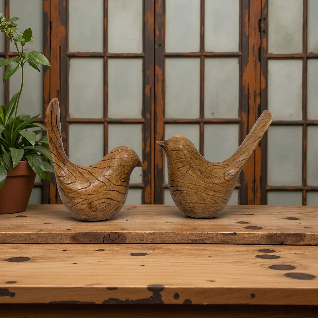 Bird Statues - Wood Grain Desktop Ornaments, side view - House Of Avana