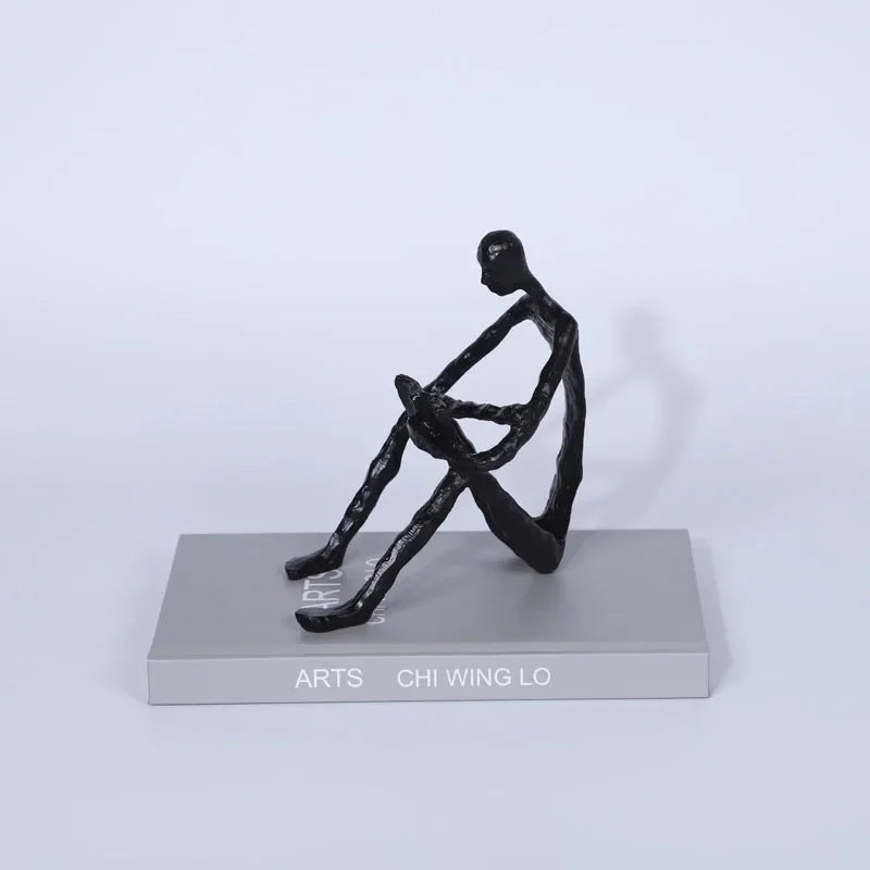 Abstract Figurine - Black Modern Cast Iron Reader, angled view - House Of Avana