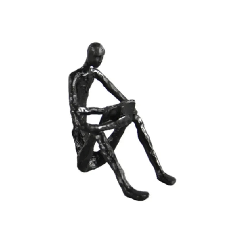 Abstract Figurine - Black Modern Cast Iron Reader, top view - House Of Avana