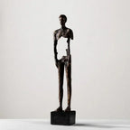 Hollowed-out Male Abstract Black Figurine Sculpture, front view - House Of Avana
