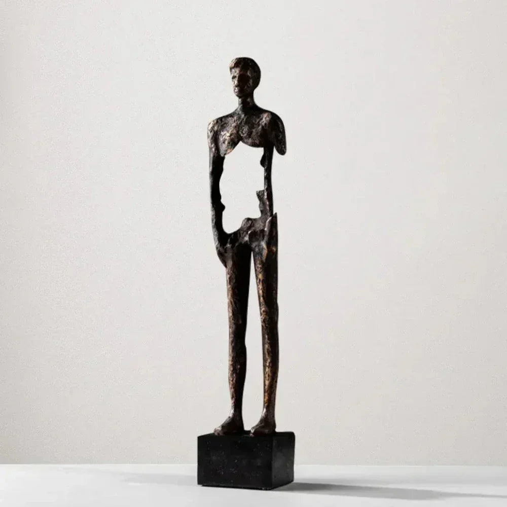 Hollowed-out Male Abstract Black Figurine Sculpture, front view - House Of Avana