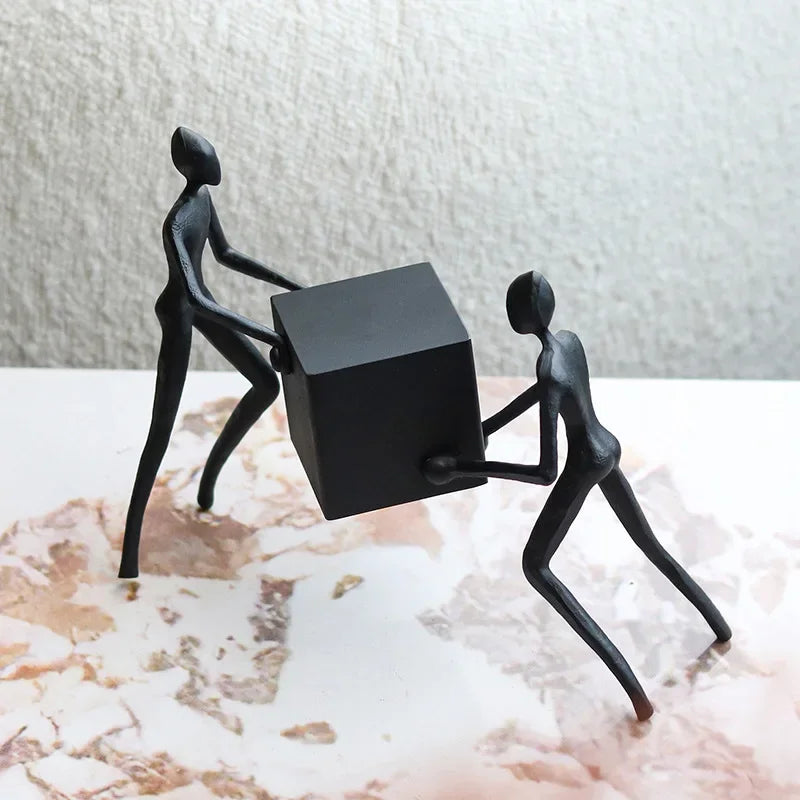 Abstract Figurine - Black Geometric Desktop Sculpture, angled view - House Of Avana