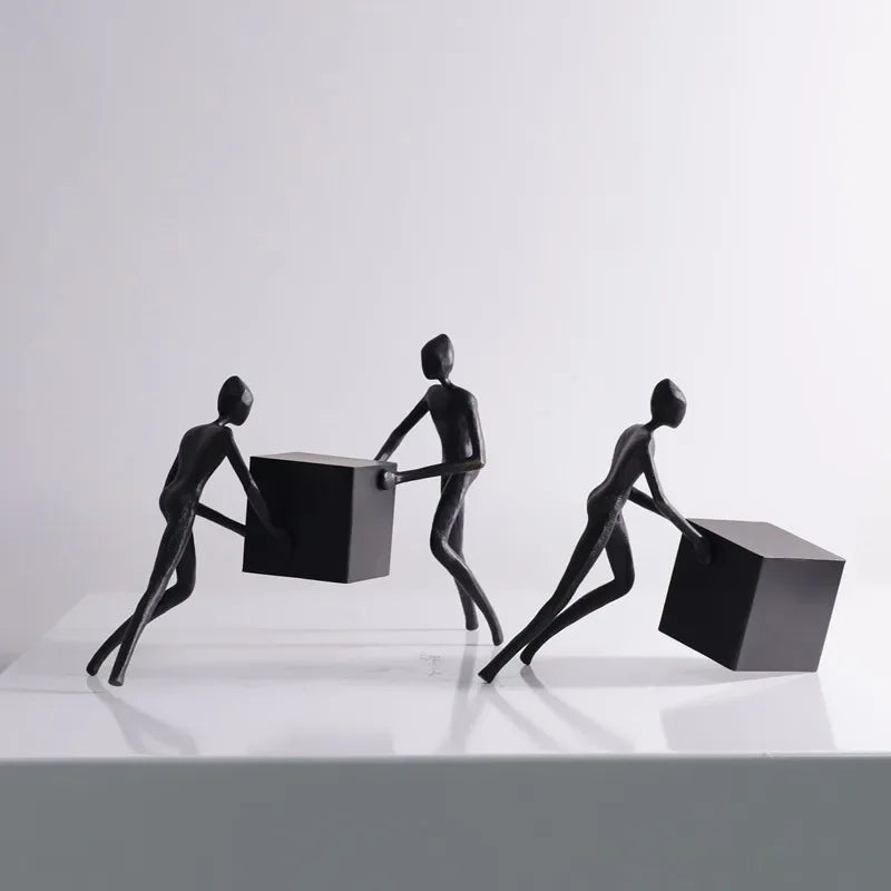 Abstract Figurine - Black Geometric Desktop Sculpture, back view - House Of Avana