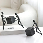 Abstract Figurine - Black Geometric Desktop Sculpture, side view - House Of Avana