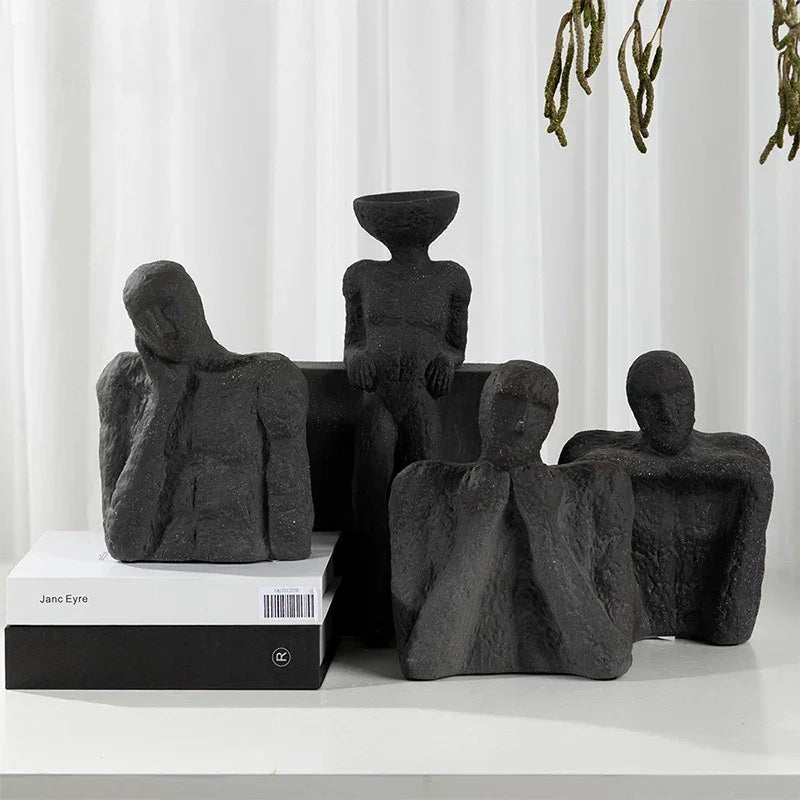 Ceramic Ornaments Abstract Portrait Sculpture Black Thinking Figures Decorative Figurines Home... - House Of Avana