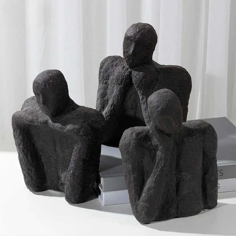 Ceramic Ornaments Abstract Portrait Sculpture Black Thinking Figures Decorative Figurines Home... - House Of Avana