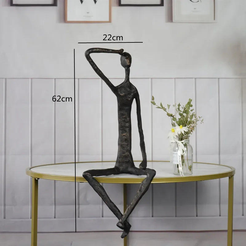 Creative Abstract Metal Human Sculpture Cast Iron Black Person Desktop Ornament Living Room Decoration... - House Of Avana
