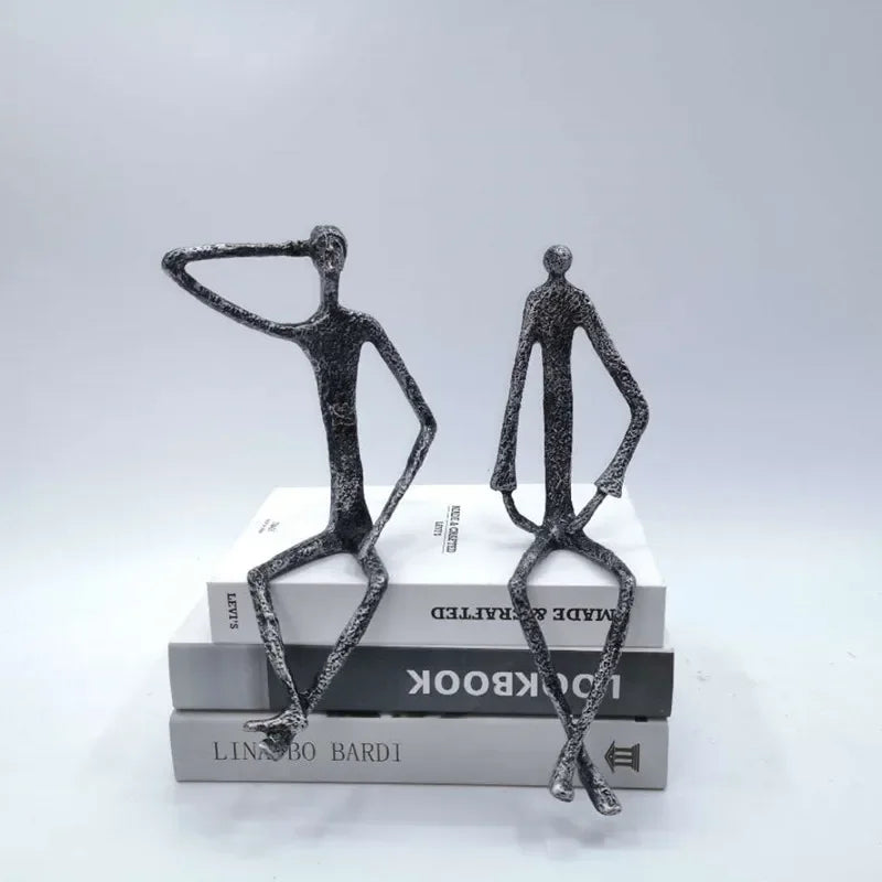Creative Abstract Metal Human Sculpture Cast Iron Black Person Desktop Ornament Living Room Decoration... - House Of Avana