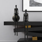 Abstract Minimalist Cast Iron Black Sculpture Hanging Feet Sitting Posture Character Ornaments Living... - House Of Avana