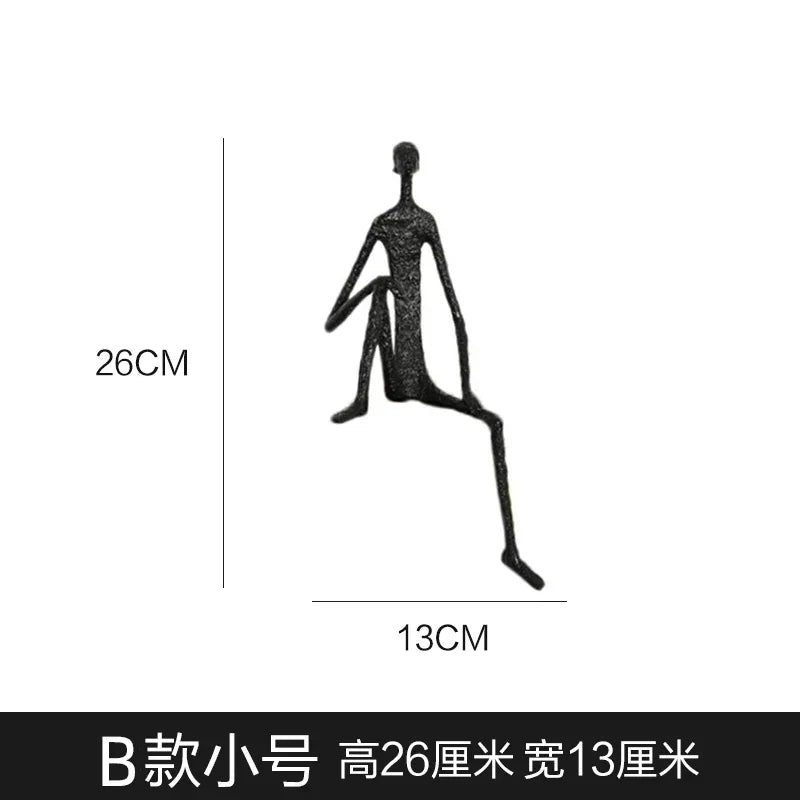 Abstract Minimalist Cast Iron Black Sculpture Hanging Feet Sitting Posture Character Ornaments Living... - House Of Avana
