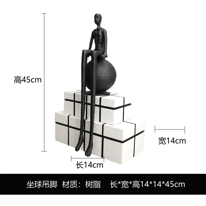 Abstract Minimalist Cast Iron Black Sculpture Hanging Feet Sitting Posture Character Ornaments Living... - House Of Avana