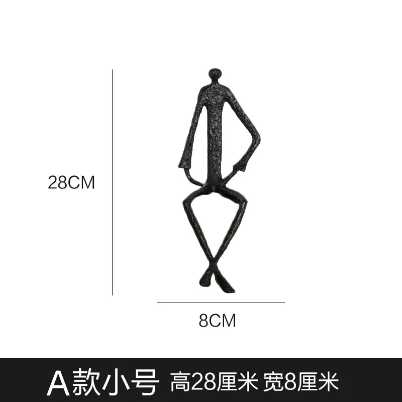 Abstract Minimalist Cast Iron Black Sculpture Hanging Feet Sitting Posture Character Ornaments Living... - House Of Avana