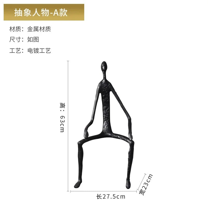Abstract Minimalist Cast Iron Black Sculpture Hanging Feet Sitting Posture Character Ornaments Living... - House Of Avana