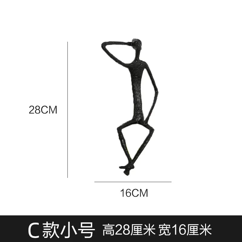 Abstract Minimalist Cast Iron Black Sculpture Hanging Feet Sitting Posture Character Ornaments Living... - House Of Avana