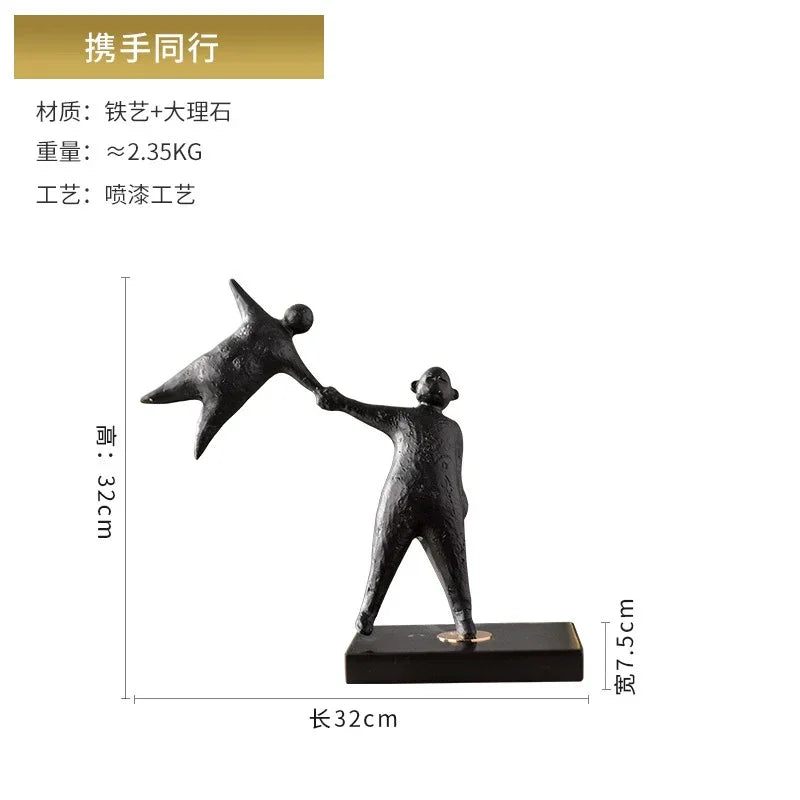 Abstract Minimalist Cast Iron Black Sculpture Hanging Feet Sitting Posture Character Ornaments Living... - House Of Avana