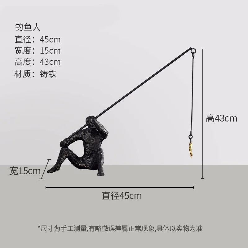 Abstract Minimalist Cast Iron Black Sculpture Hanging Feet Sitting Posture Character Ornaments Living... - House Of Avana