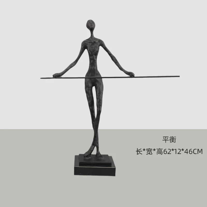 Abstract Minimalist Cast Iron Black Sculpture Hanging Feet Sitting Posture Character Ornaments Living... - House Of Avana