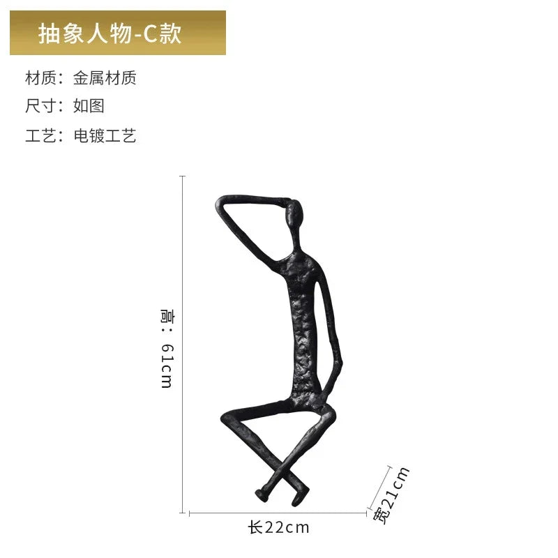 Abstract Minimalist Cast Iron Black Sculpture Hanging Feet Sitting Posture Character Ornaments Living... - House Of Avana