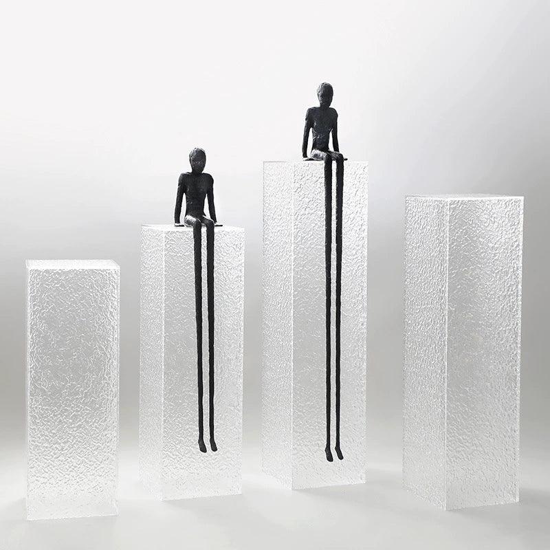 Abstract Minimalist Cast Iron Black Sculpture Hanging Feet Sitting Posture Character Ornaments Living... - House Of Avana