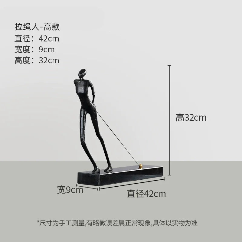 Abstract Minimalist Cast Iron Black Sculpture Hanging Feet Sitting Posture Character Ornaments Living... - House Of Avana