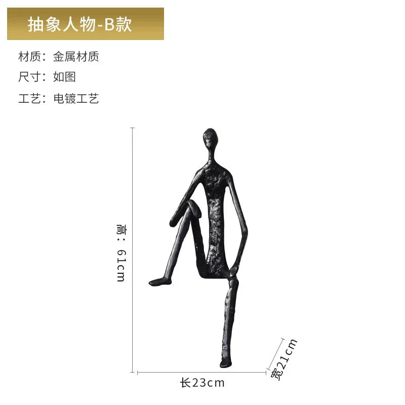 Abstract Minimalist Cast Iron Black Sculpture Hanging Feet Sitting Posture Character Ornaments Living... - House Of Avana