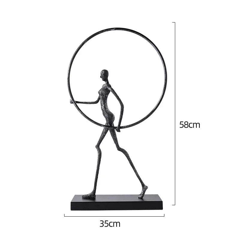 Abstract Minimalist Cast Iron Black Sculpture Hanging Feet Sitting Posture Character Ornaments Living... - House Of Avana