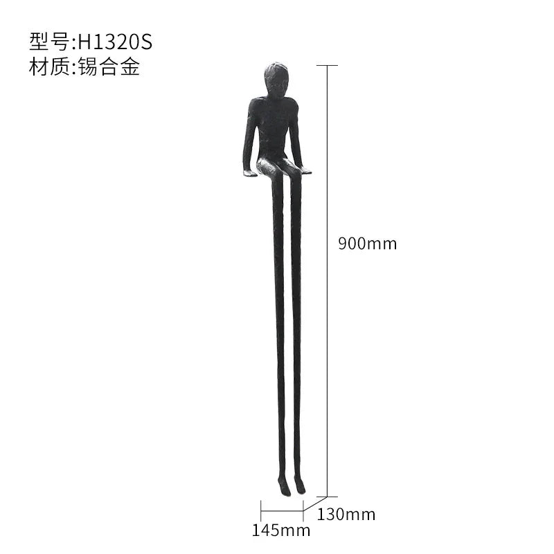 Abstract Minimalist Cast Iron Black Sculpture Hanging Feet Sitting Posture Character Ornaments Living... - House Of Avana