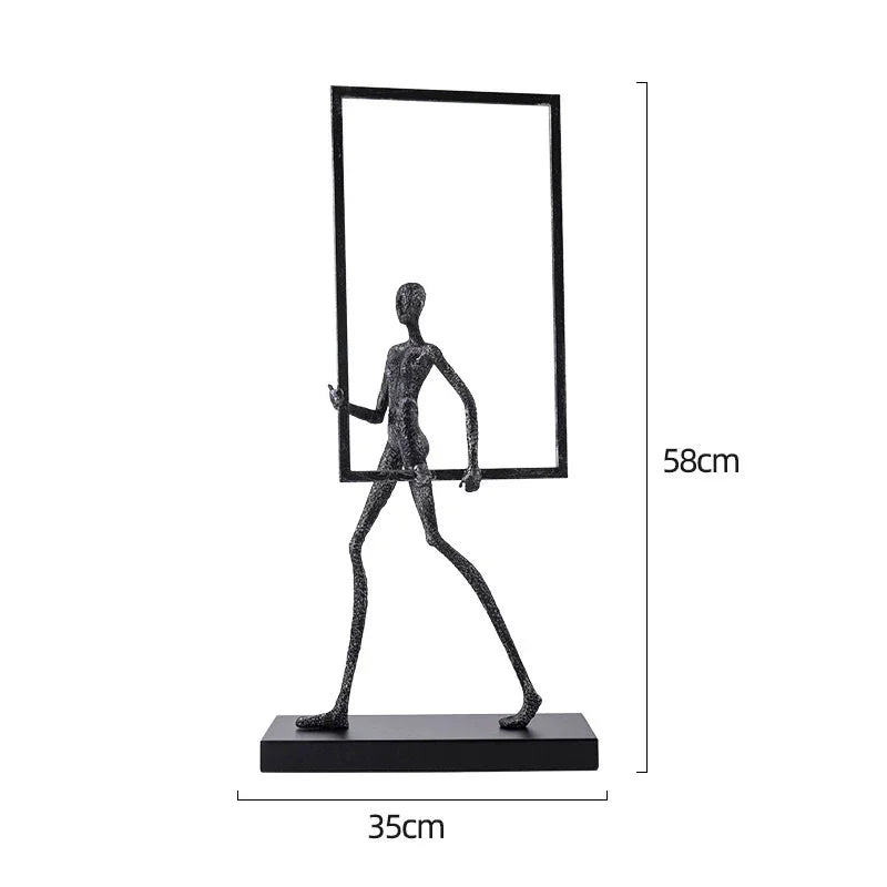 Abstract Minimalist Cast Iron Black Sculpture Hanging Feet Sitting Posture Character Ornaments Living... - House Of Avana