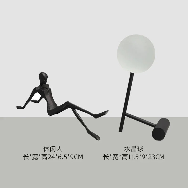 Abstract Minimalist Cast Iron Black Sculpture Hanging Feet Sitting Posture Character Ornaments Living... - House Of Avana