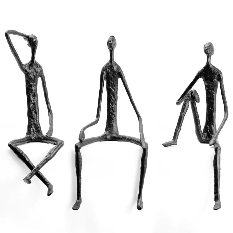 Abstract Minimalist Cast Iron Black Sculpture Hanging Feet Sitting Posture Character Ornaments Living... - House Of Avana