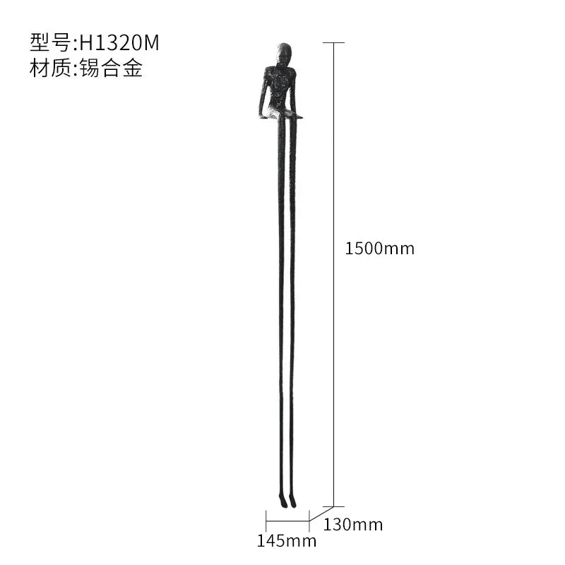 Abstract Minimalist Cast Iron Black Sculpture Hanging Feet Sitting Posture Character Ornaments Living... - House Of Avana