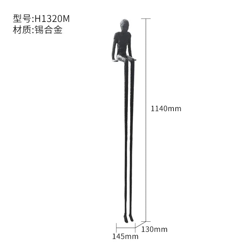 Abstract Minimalist Cast Iron Black Sculpture Hanging Feet Sitting Posture Character Ornaments Living... - House Of Avana