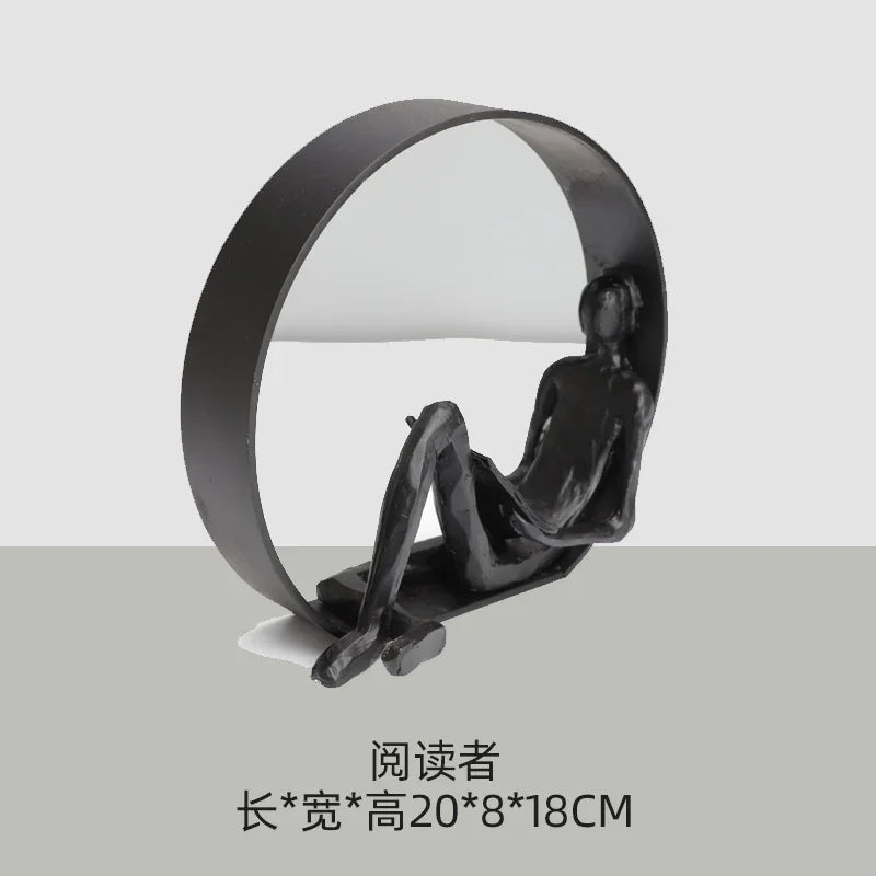 Abstract Minimalist Cast Iron Black Sculpture Hanging Feet Sitting Posture Character Ornaments Living... - House Of Avana