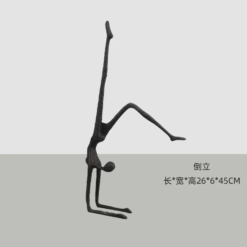 Abstract Minimalist Cast Iron Black Sculpture Hanging Feet Sitting Posture Character Ornaments Living... - House Of Avana