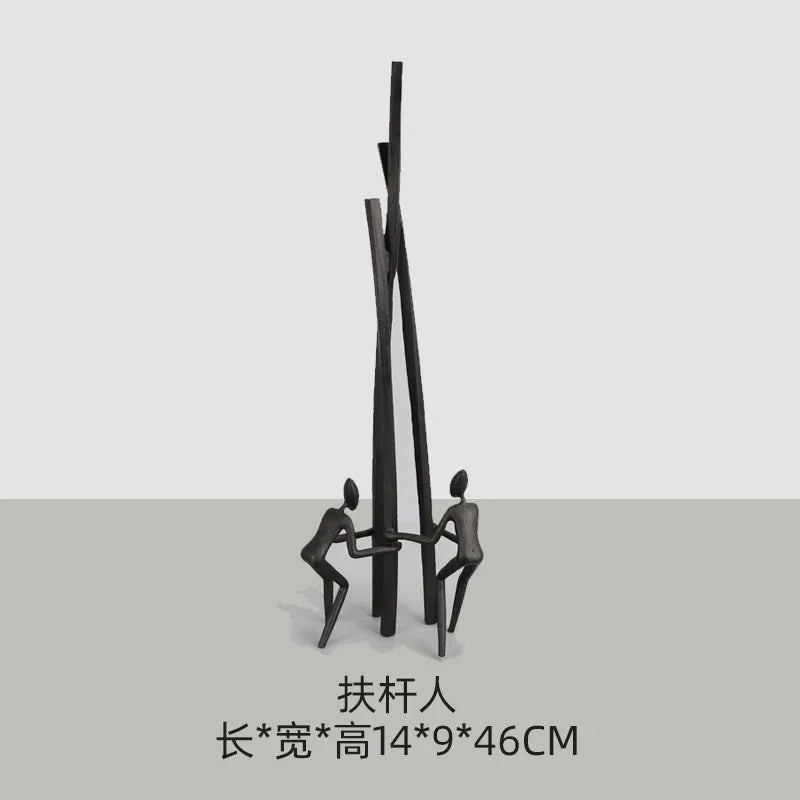 Abstract Minimalist Cast Iron Black Sculpture Hanging Feet Sitting Posture Character Ornaments Living... - House Of Avana