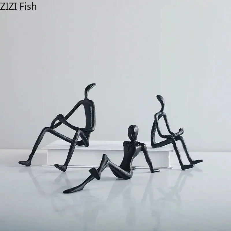 Black Cast Iron Crafts Seated Figures Statue Room Aesthetics Decor Ornaments Abstract Character Metal... - House Of Avana