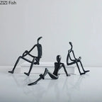 Black Cast Iron Crafts Seated Figures Statue Room Aesthetics Decor Ornaments Abstract Character Metal... - House Of Avana