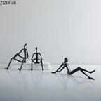 Black Cast Iron Crafts Seated Figures Statue Room Aesthetics Decor Ornaments Abstract Character Metal... - House Of Avana