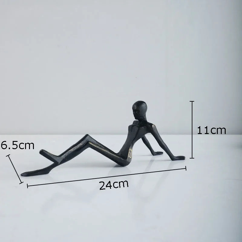 Black Cast Iron Crafts Seated Figures Statue Room Aesthetics Decor Ornaments Abstract Character Metal... - House Of Avana